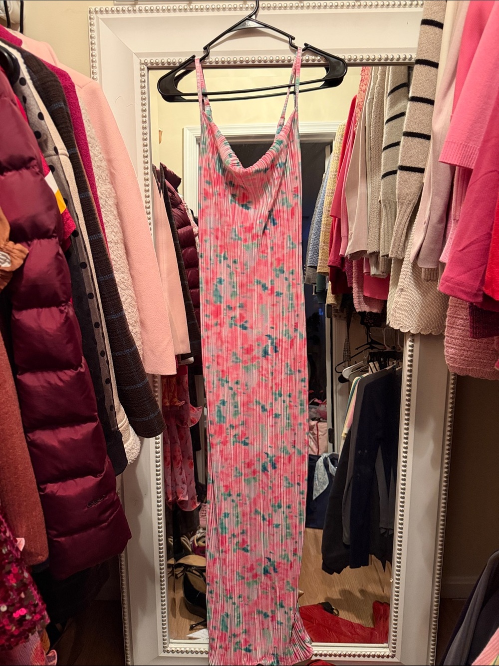 Floral Pink Maxi Slip Dress with Cowl Neck